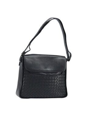 Authentic BOTTEGA VENETA INTRECCIATO Shoulder Bag Leather Black Gold